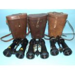 Three pairs of Barr & Stroud military binoculars, 7x, CF41, AP no.1900A, each in leather case, one