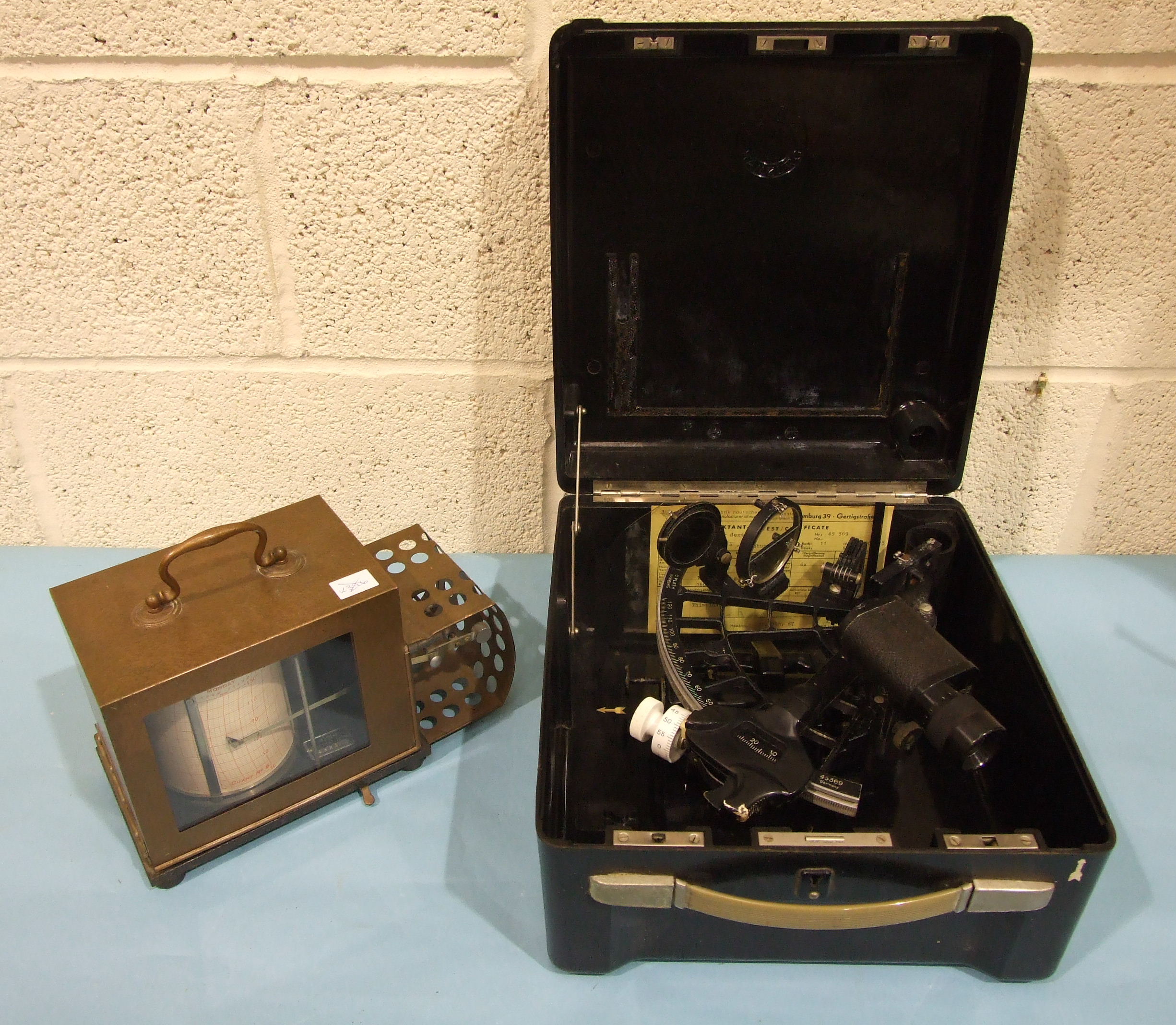 C Plath, Hamburg, a micrometer sextant no.45369, in fitted case, with certificate dated Oct 5th 67