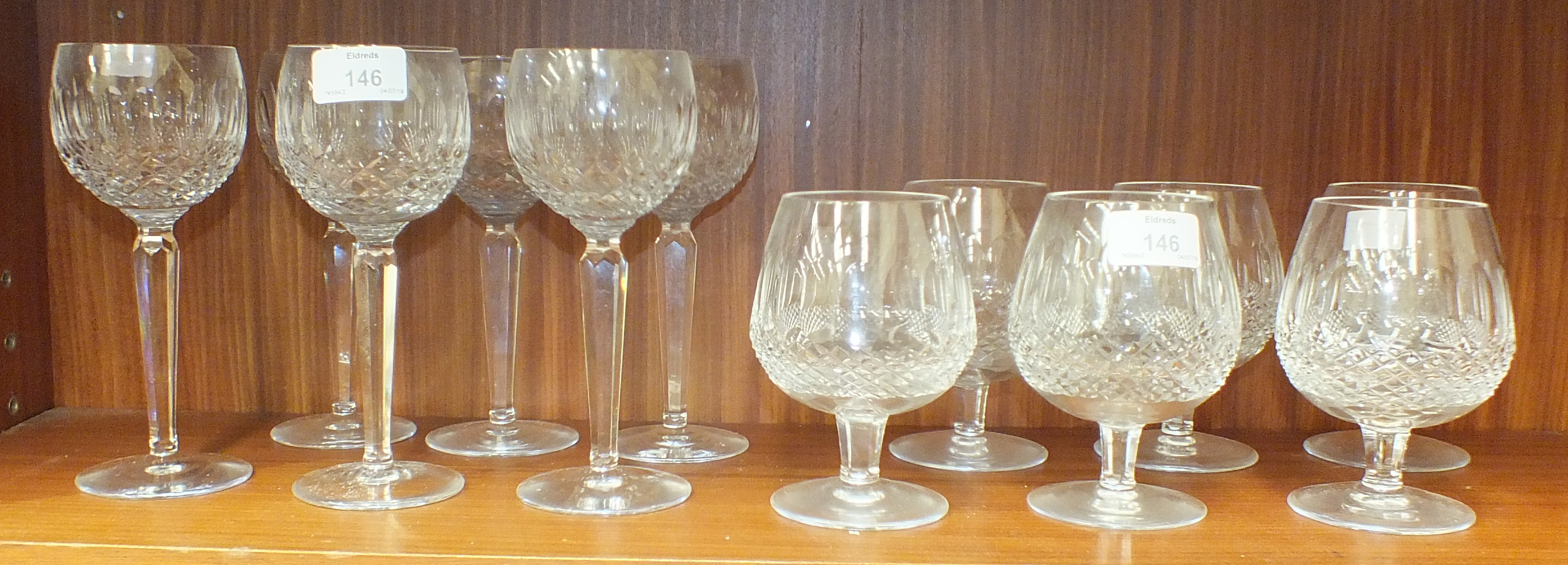 A set of six Waterford crystal Colleen pattern tall wine glasses, 18.5cm high and a set of six