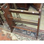 An oak shoe rack, 70cm wide, two chairs and two metal adjustable lamp standards, (5).