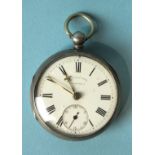 A Victorian silver-cased pocket watch, the white enamel dial marked 'W Williams, Swansea', with