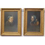 19th century Continental School, 'Portrait of an elderly gentleman smoking a pipe and wearing a