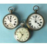 A West End Watch Company 'Railway Service' open-face keyless pocket watch, the white enamel dial