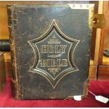The Illustrated National Family Bible edited by the Revd John Eadie, leather and brass-bound and two