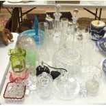A collection of cut and other glassware, including decanters, bowls, etc.