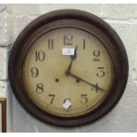 A stained wood circular striking wall clock, 40cm diameter, a mahogany finish striking wall clock,