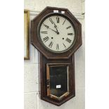 A late-19th century octagonal-shaped drop-dial wall clock with wood case, 78cm high, (a/f, glass