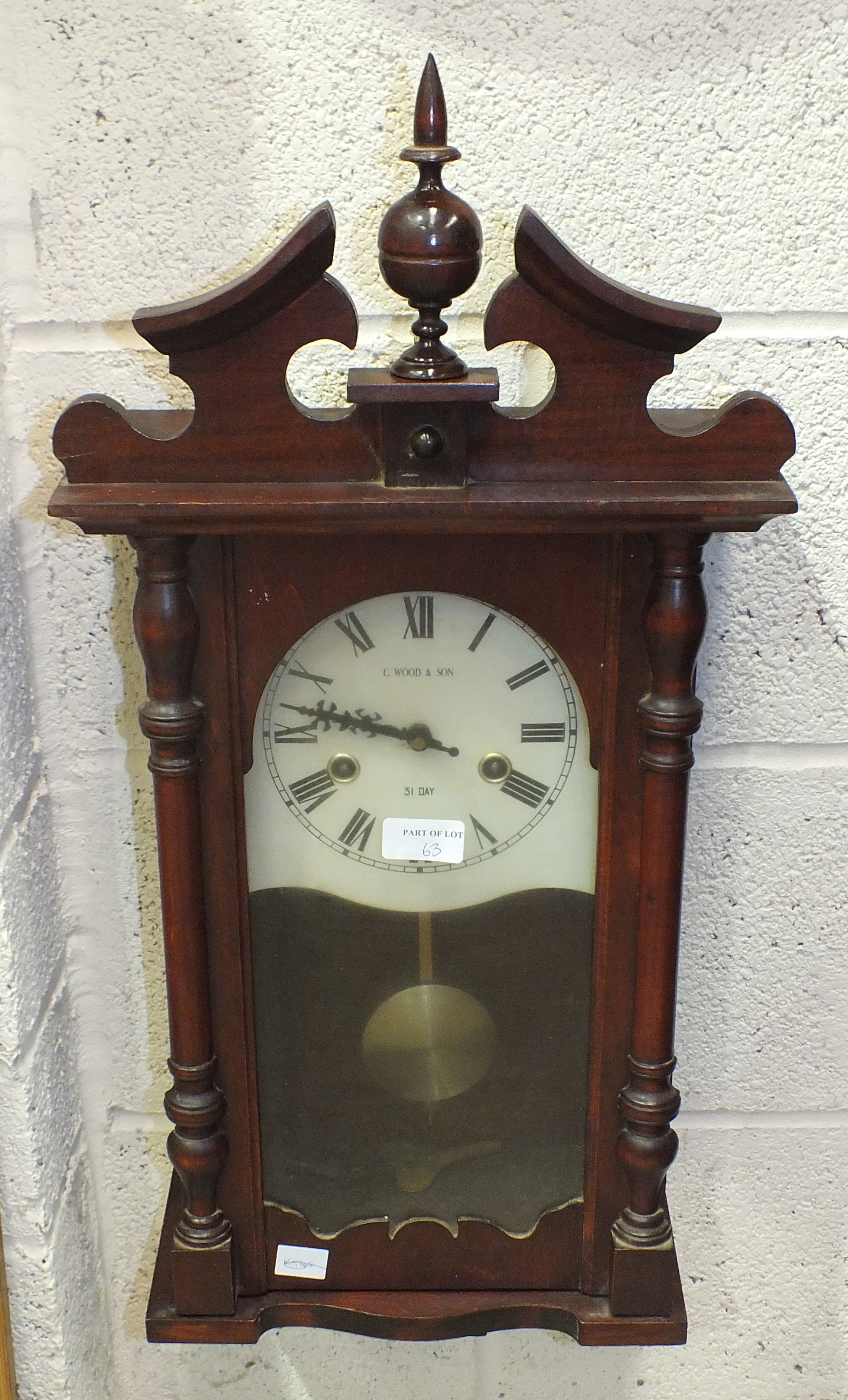 A stained wood circular striking wall clock, 40cm diameter, a mahogany finish striking wall clock, - Image 2 of 3