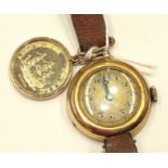 A ladies 9ct-gold-cased wrist watch c1930's and a 9ct gold medallion, 2.6g, (2).