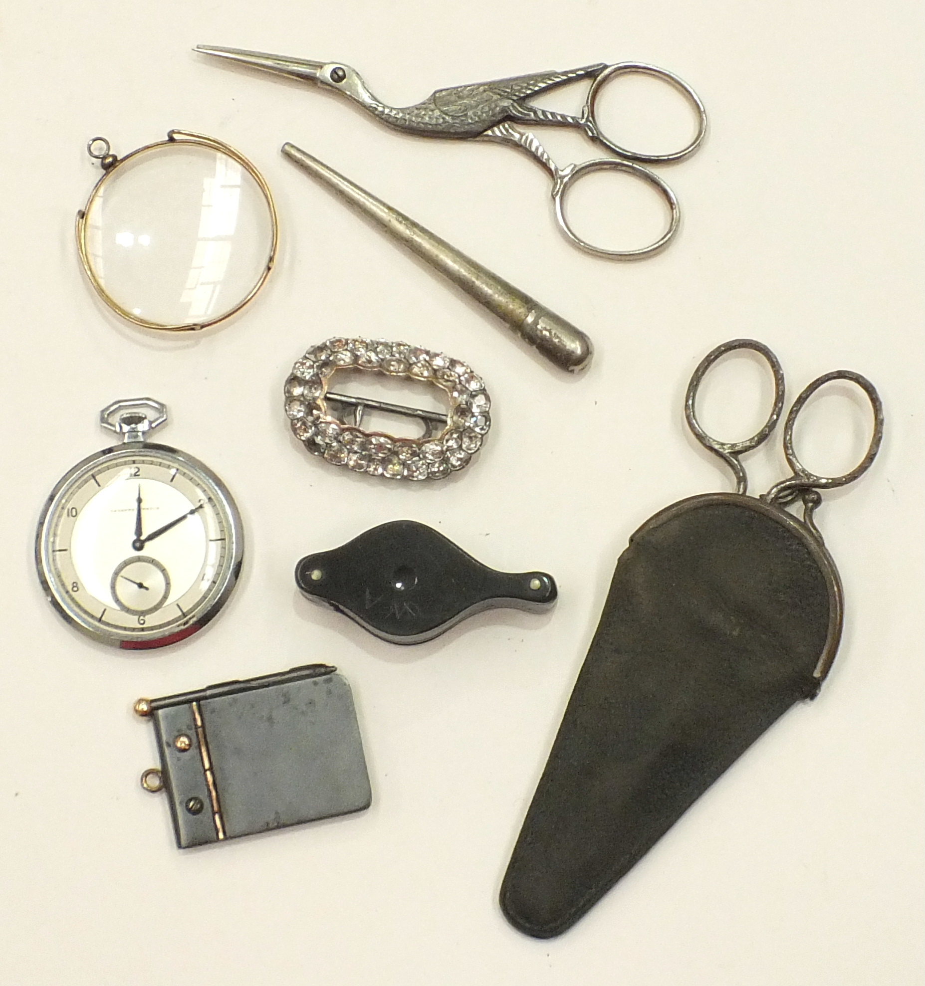 A Georgian paste buckle, a 1940's/50's Tavannes top-wind pocket watch and other items.