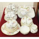 Twenty-one pieces of Royal Worcester 'Roanoke' decorated teaware, twenty-one pieces of Tuscan '