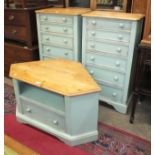 A pair of Yesterday's Pine of Gainsborough blue-painted narrow chests with six graduated drawers,