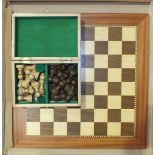 A modern Staunton-style chess set in box, a modern inlaid wooden chess board, 48.5cm square, a