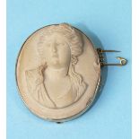 A lava cameo brooch depicting a classical lady, in 9ct gold mount, 3.4cm.