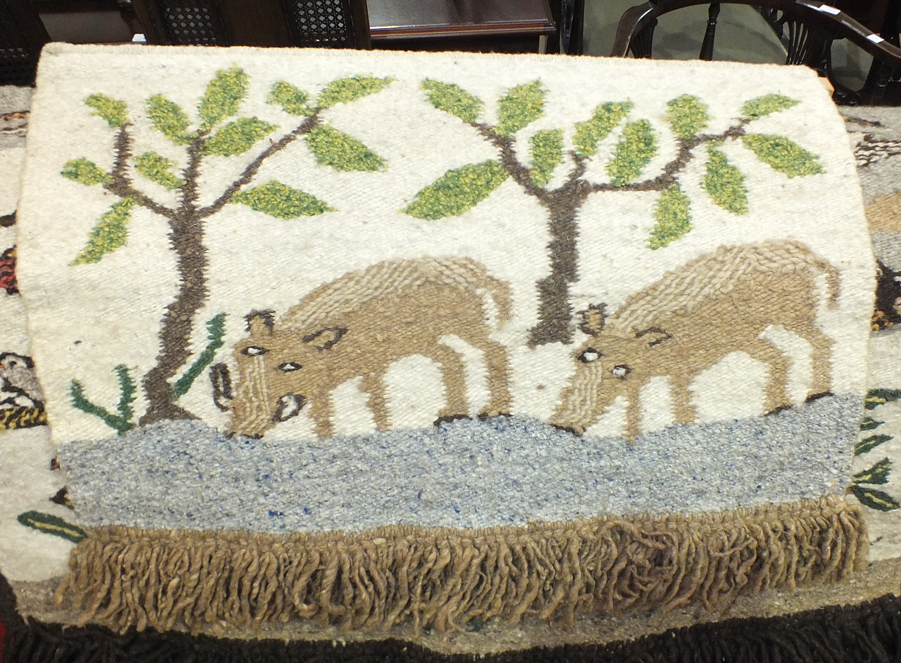 A wool tapestry 'Many Birds', 70 x 91cm, titled on label 'Handmade in Lebowa' and two other wool - Image 3 of 3