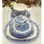 Thirty-four pieces of Masons blue, white and gilt willow pattern dinnerware, other blue and white