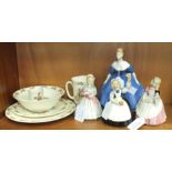 Four Royal Doulton figurines, 'Nina' HN2347, 19cm high, 'The Rag Doll' HN2142, 13cm, 'Mother's Help'