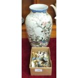 A Japanese baluster-shaped vase with lakeland scene decoration depicting a building, birds and