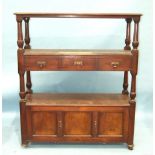 A Victorian double-sided three-tier dumb waiter, having two centre drawers and three base