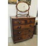 A 19th century mahogany bow-fronted chest of two short and three long cockbeaded drawers, on