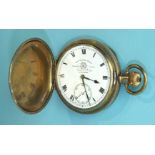 Thomas Russell & Son, a Tempus Fugit gold-plated hunter-cased pocket watch, 49mm diameter.