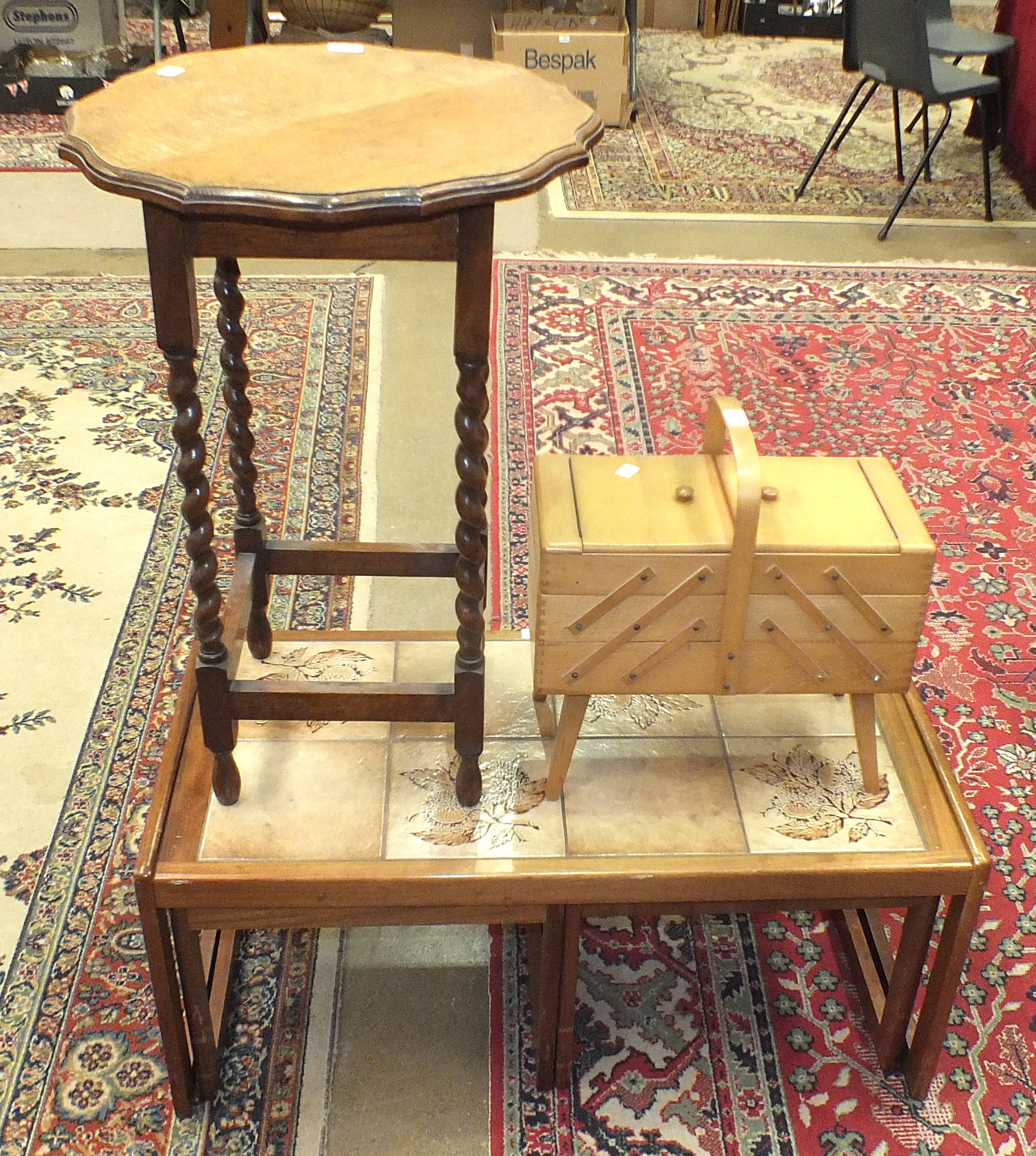 A late-Victorian inlaid and stained wood rectangular table, (a/f), an oak occasional table with - Image 2 of 2