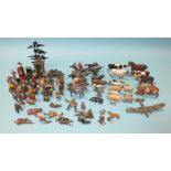 A quantity of play-worn lead soldiers, cowboys, Indians, farm animals, etc, a small quantity of