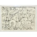 Derek Holland (20th century), 'Church at Sommières in the Midi', a signed pen and ink drawing, 20