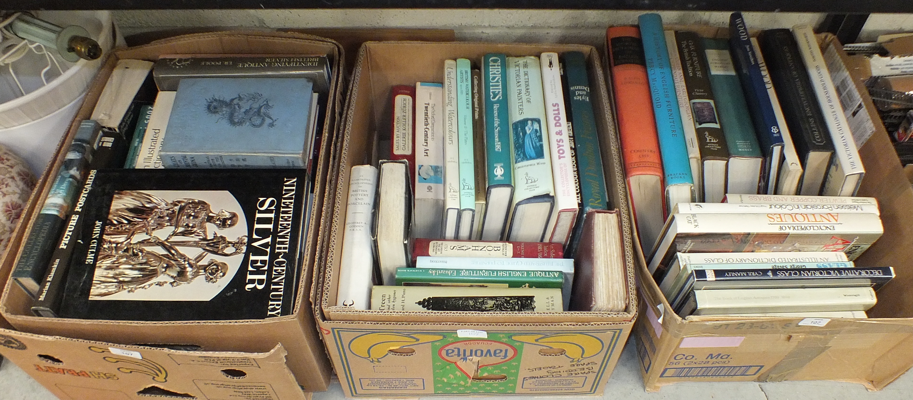 A quantity of various books on antiques and collecting, in three boxes.