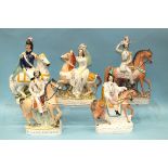 Four 19th century Staffordshire ceramic equestrian figures, 'Louis Napoleon', 32.5cm high, '