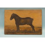 19th century Naïve School STUDY OF A WORKING HORSE IN A LANDSCAPE Oil on canvas, inscribed 'E A