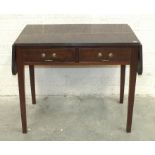 A mahogany two-drawer drop-leaf side table, 139cm open and a small Sutherland drop-leaf table, (2).