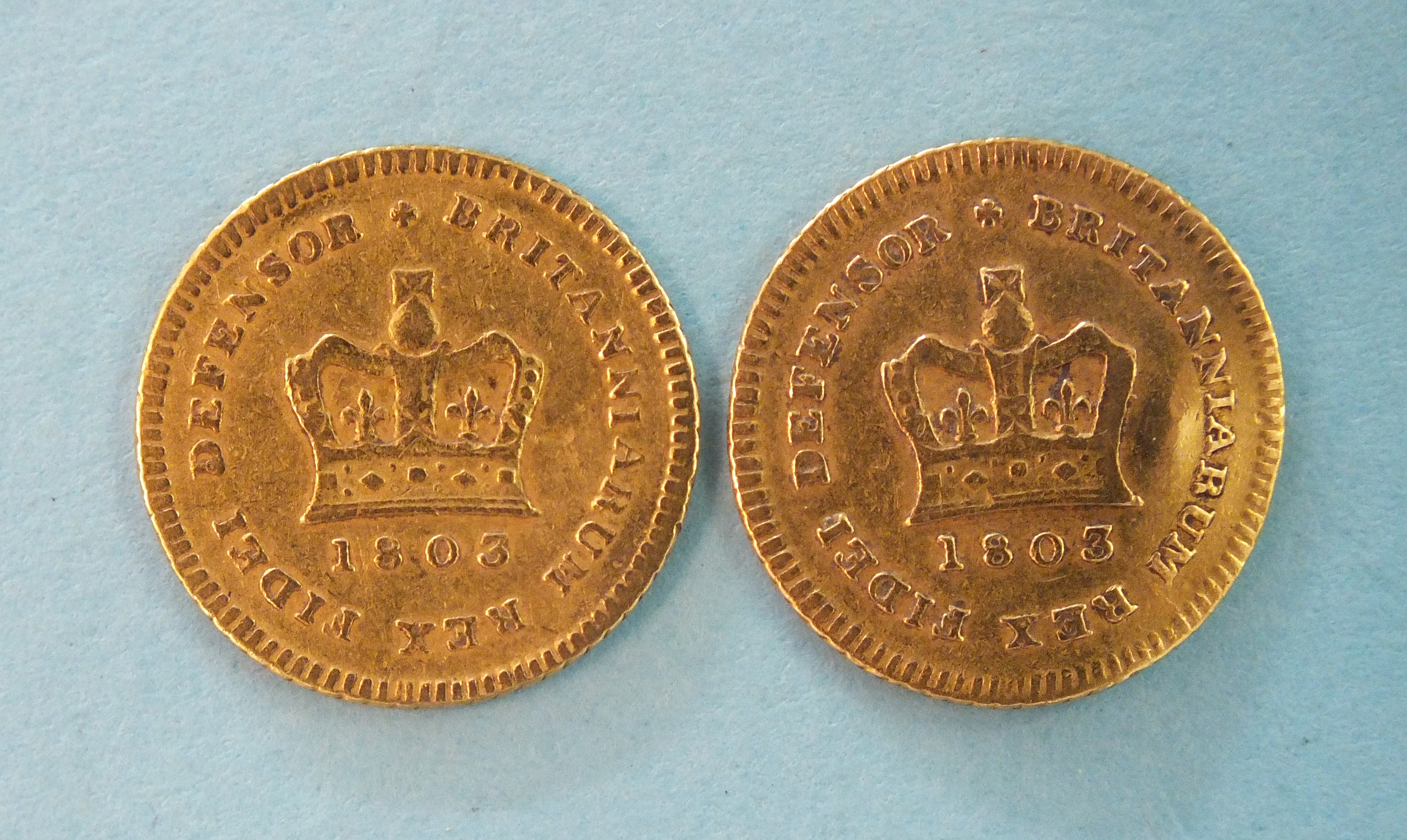 Two George III 1803 gold third-guineas, (a/f), (2).