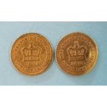 Two George III 1803 gold third-guineas, (a/f), (2).