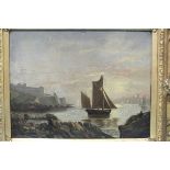 19th century English School SAILING BOATS OFF THE CITADEL PLYMOUTH Unsigned oil on board, 23 x