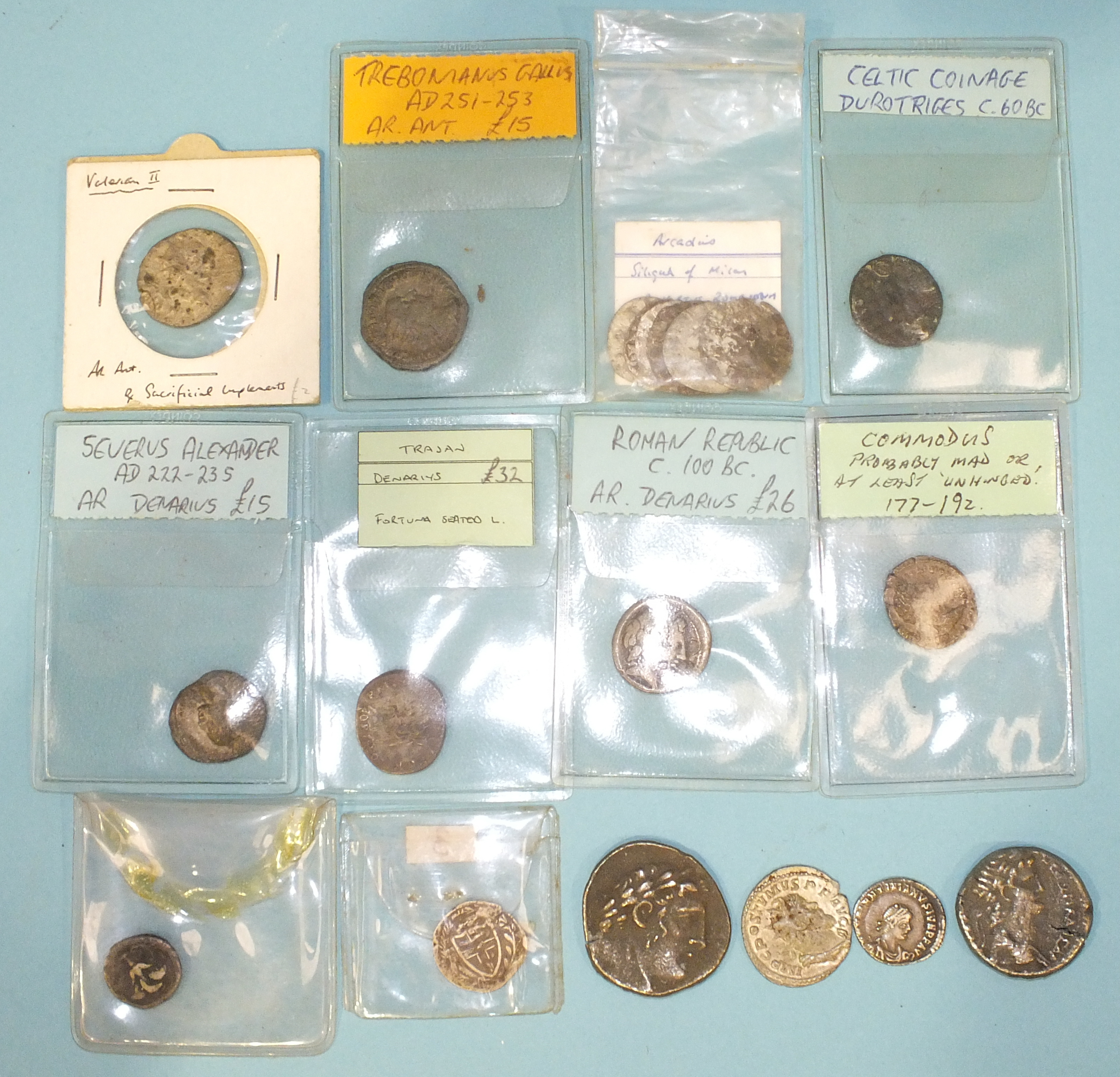 A collection of silver Roman and other coins.