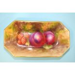 A 20th century Royal Worcester shaped rectangular shallow dish decorated with still life fruit,