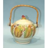 A Clarice Cliff Newport Pottery biscuit barrel, shape No.38A, with raised decoration of autumn