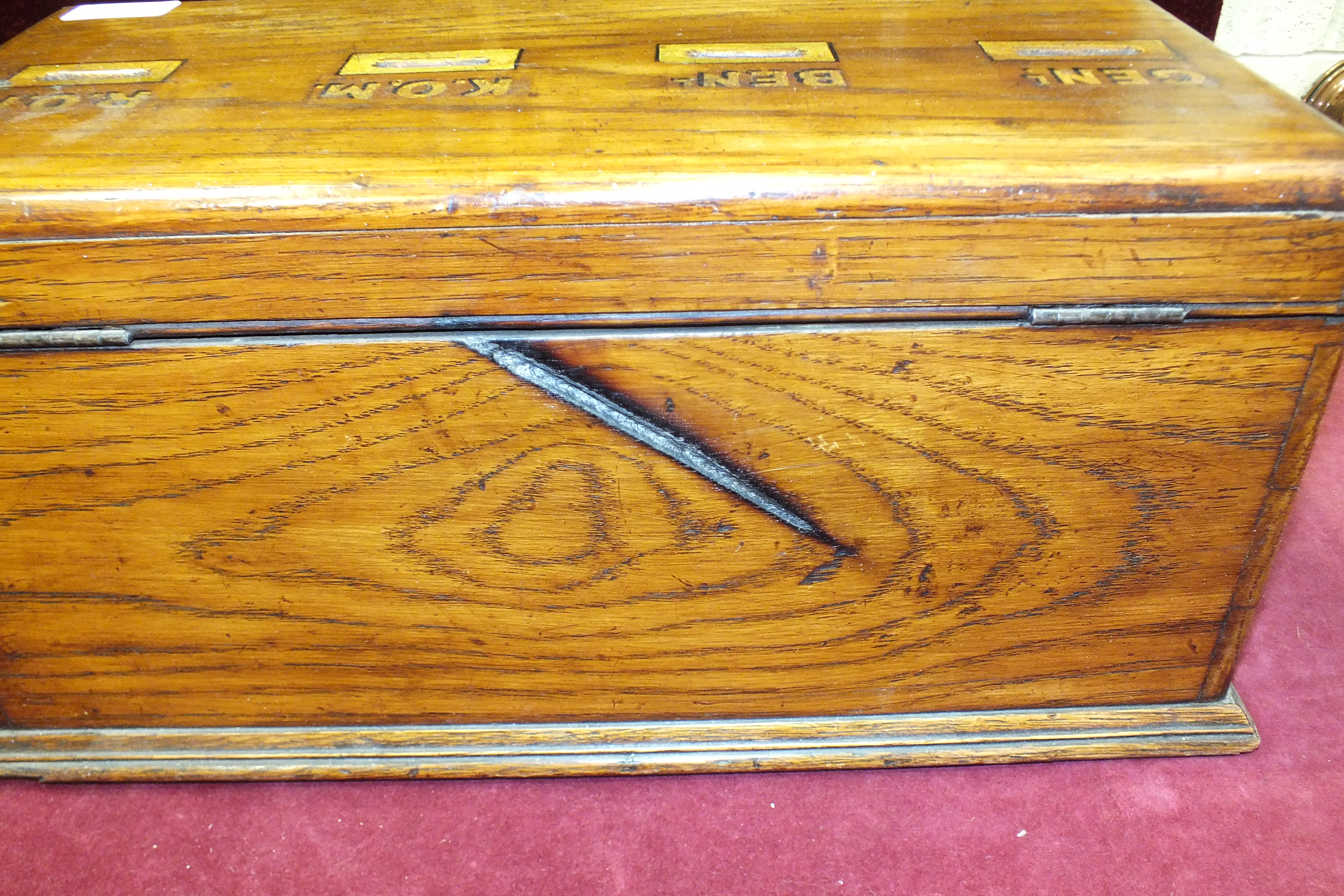 An oak ballot box of Masonic interest, 'Gordon Lodge No.5866', 41cm. - Image 5 of 6