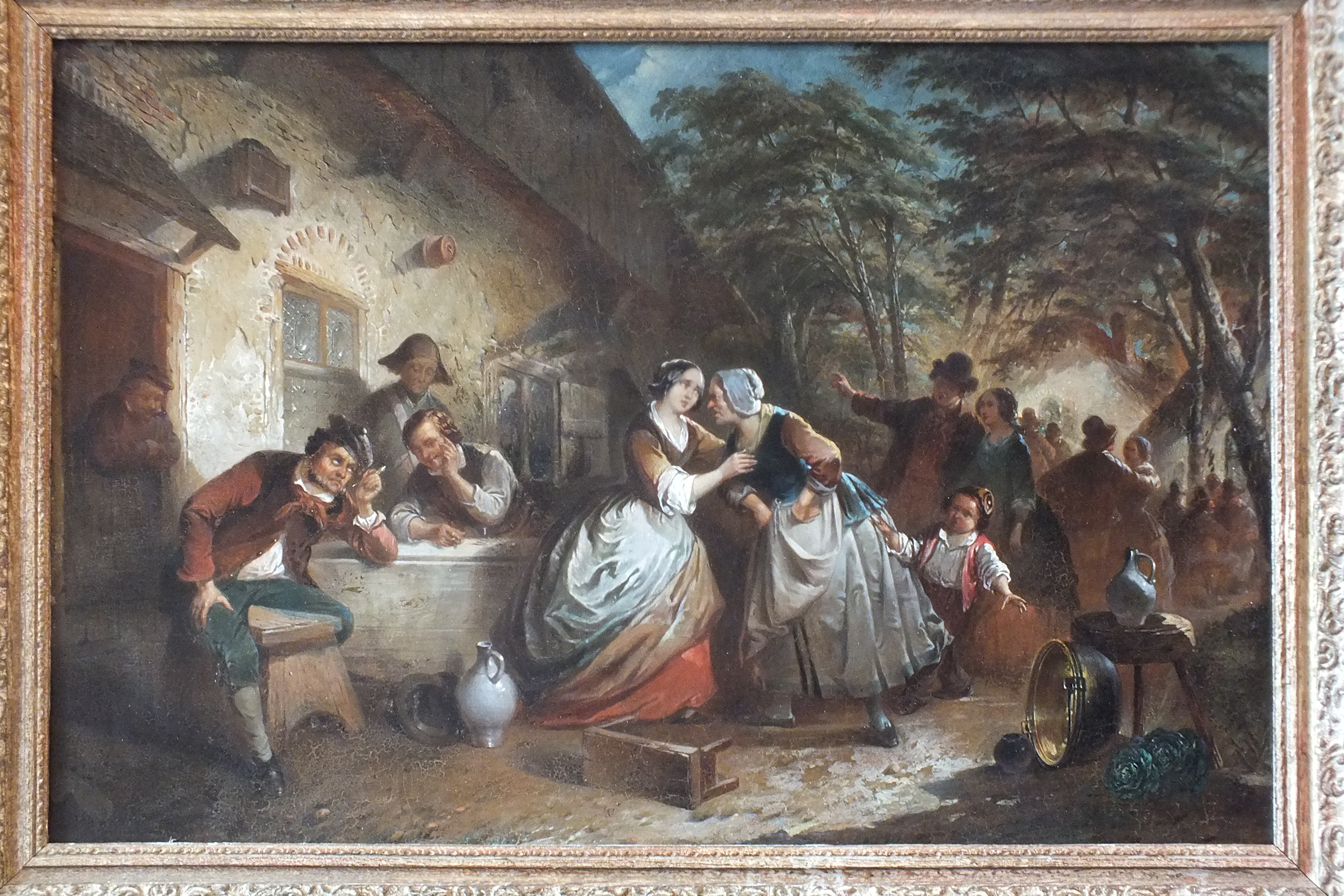 Franciscus Melzer (b.1808) TURNED AWAY FROM THE TAVERN Oil on panel, 50 x 75cm, (bitumen damage