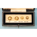 A cased set of four 9ct gold dress studs, 3.1g.