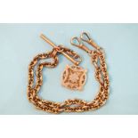 A 9ct rose gold mariners link Albert watch chain with medallion, 40cm, 25.7g.
