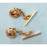 A pair of 9ct yellow gold knot and bar cufflinks, 5g.