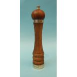 A modern silver-mounted walnut pepper grinder, maker Park Green & Co, Ltd, London 1961, 23cm.