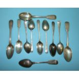 A set of six Georgian silver teaspoons by Peter & William Bateman, London 1807 and five other silver