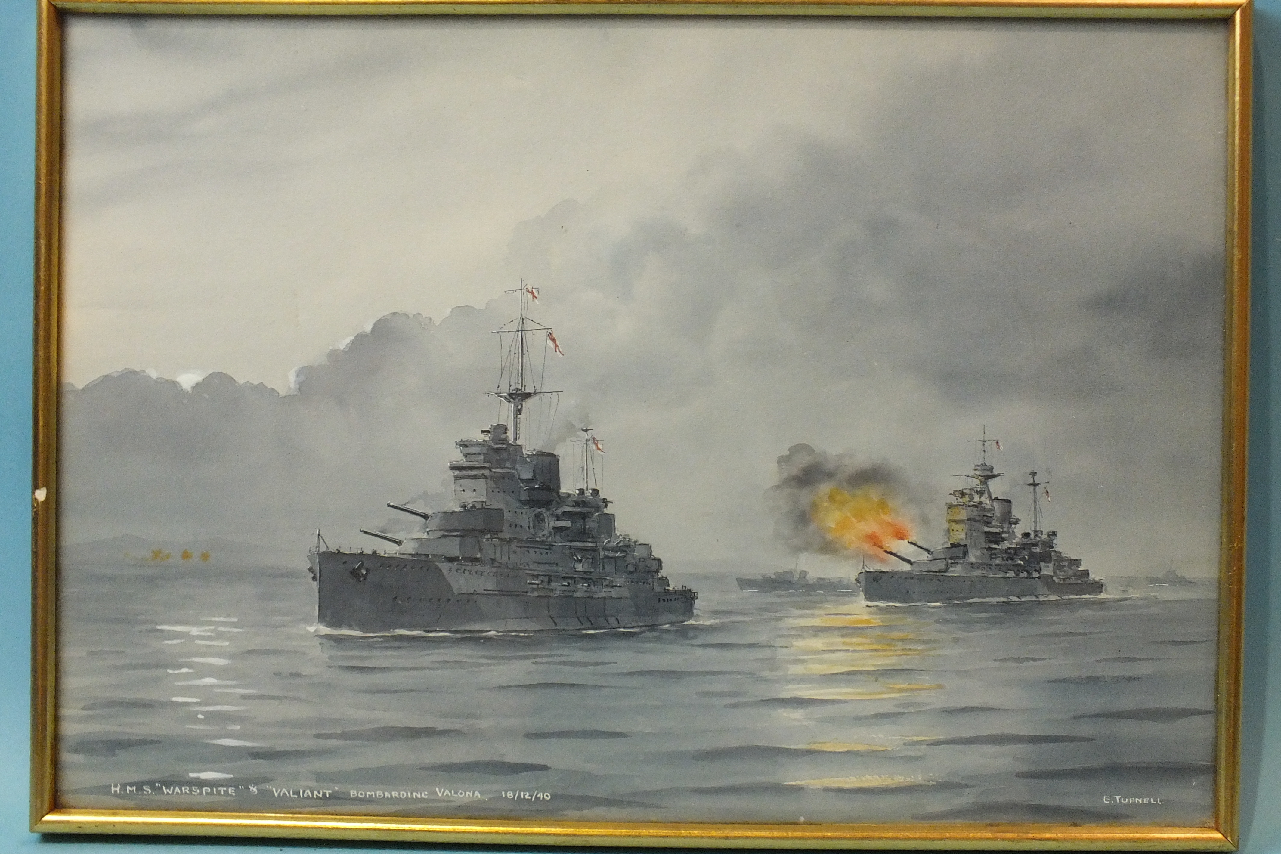 •Cdr Eric Erskine Campbell Tufnell RN (1888-1978) HMS WARSPITE AND VALIANT BOMBARDING VALONA 18/12/