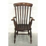 An elm and beech lathe-back farmhouse chair.