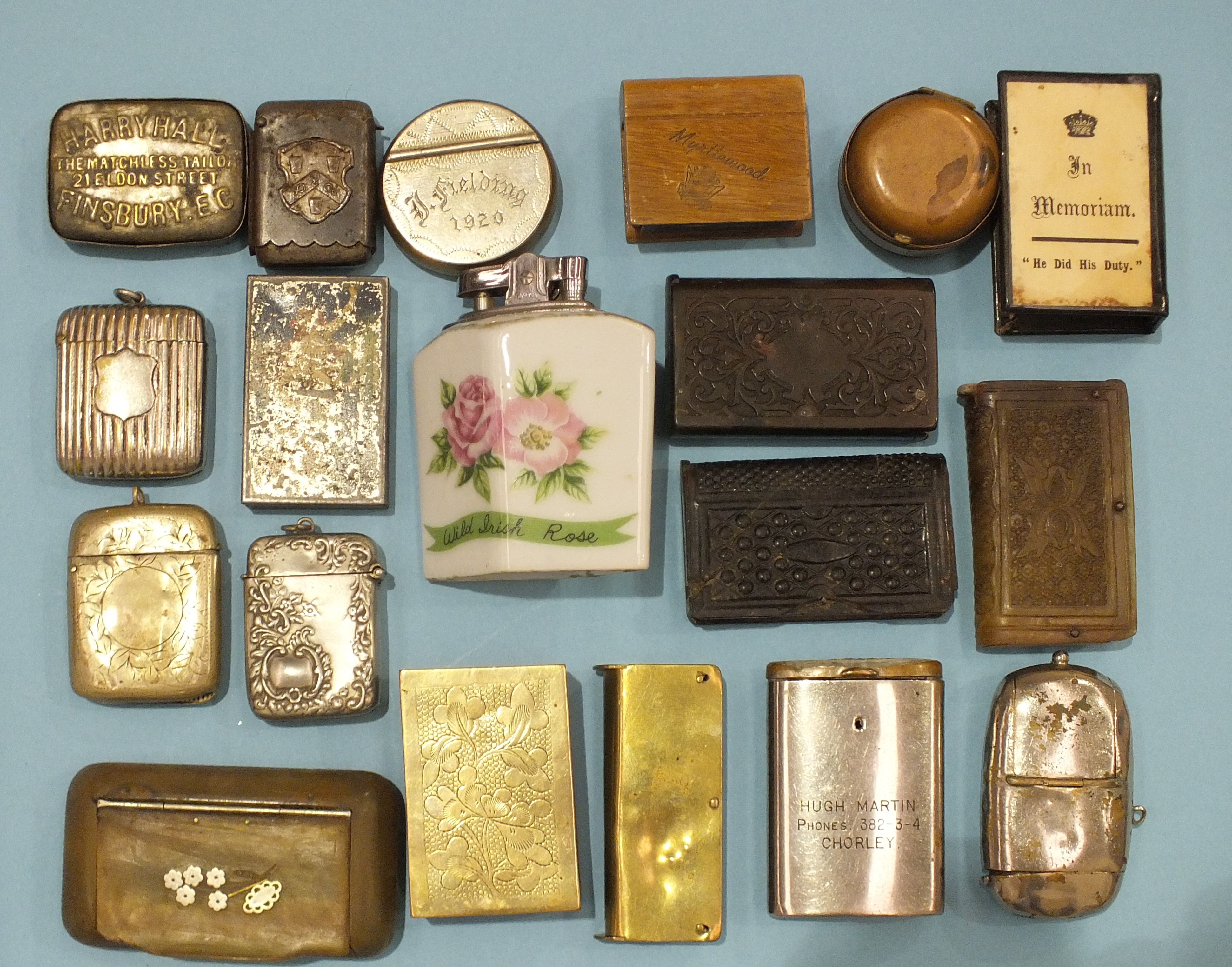 A quantity of metal, Bakelite and other Vestas, matchbox holders, etc, (19).
