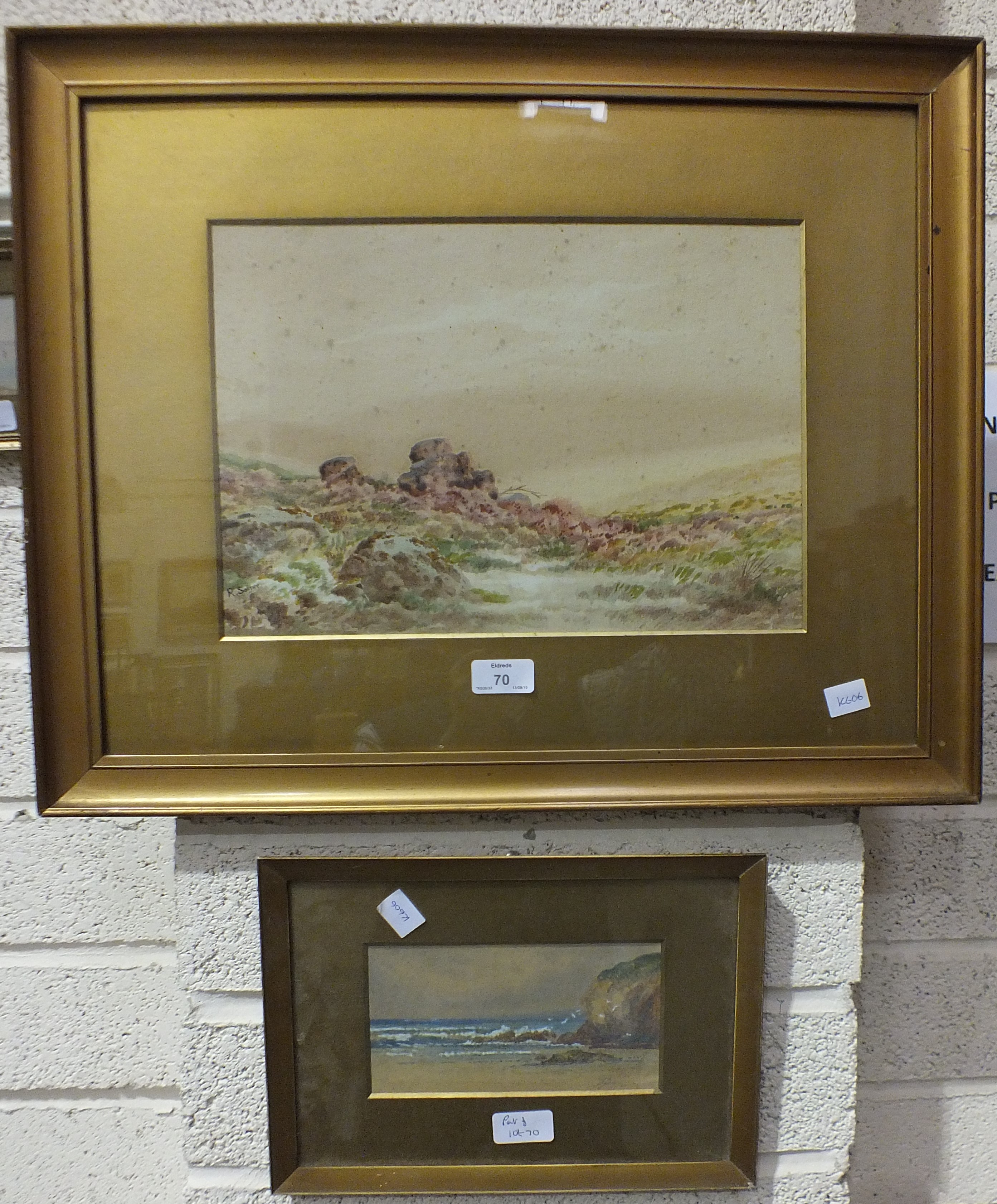 R. Southey, 'Dartmoor near Vixen Tor', a signed watercolour, 25.5 x 36cm, titled label with artist's