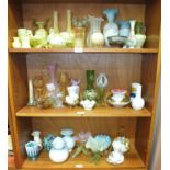 A collection of mainly-damaged Vaseline glass, including spill vases and other glassware, a
